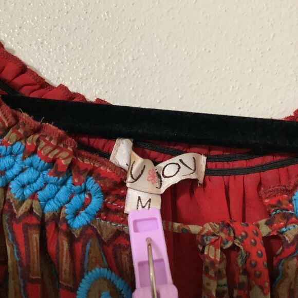 Joy Joy Bohemian Hippie Festival Colorful Boho Embroidered Red Peasant Blouse M - Picture 4 of 11